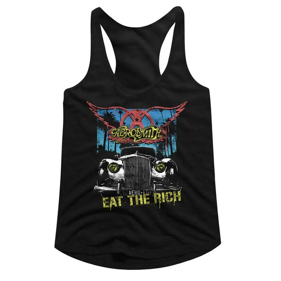 Aerosmith-Eat The Rich Car-Black Ladies Racerback-S - Black