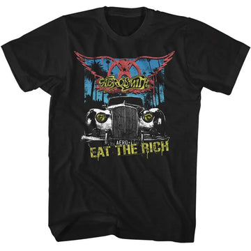 Aerosmith-Eat The Rich Car-Black Adult S/S T-Shirt - Black