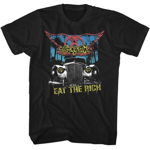 Aerosmith-Eat The Rich Car-Black Adult S/S T-Shirt - Black