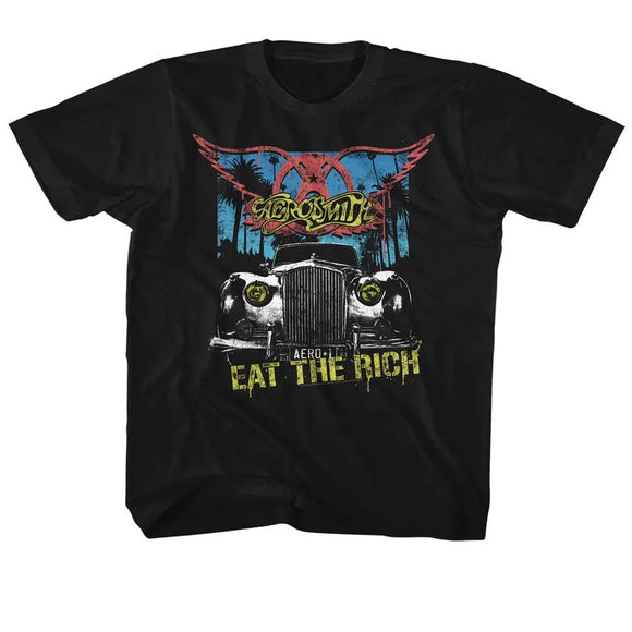 Aerosmith-Eat The Rich Car-Black Youth S/S T-Shirt (7-8) - Black