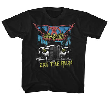 Aerosmith-Eat The Rich Car-Black Youth S/S T-Shirt-Xs (5-6) - Black