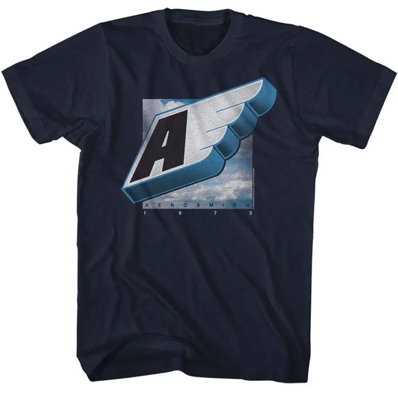 Aerosmith-1973 Wing-Navy Adult S/S T-Shirt - Navy