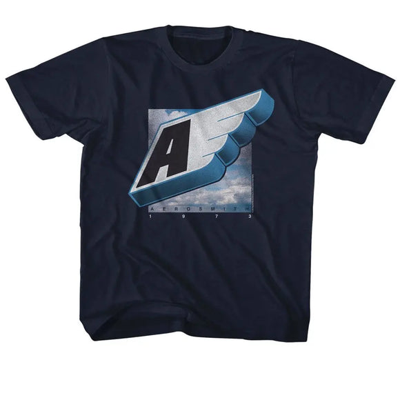Aerosmith-1973 Wing-Navy Youth S/S T-Shirt-Xs (5-6) - Navy