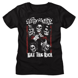 Aerosmith-Aerosmith Eat The Rich Skull-Black Ladies S/S T-Shirt - Black