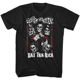 Aerosmith-Eat The Rich Skull-Black Adult S/S T-Shirt - Black