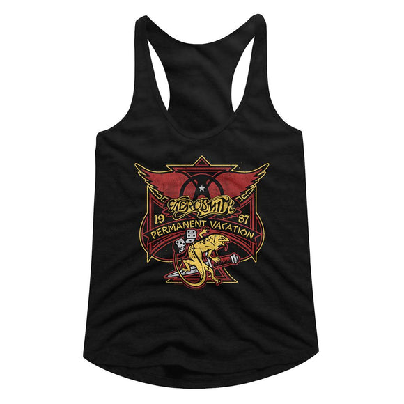 Aerosmith-Perm Vacay Lizard-Black Ladies Racerback-S - Black