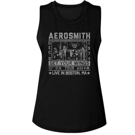 Aerosmith-Aerosmith Wings Tour 74-Black Ladies Muscle Tank-S - Black