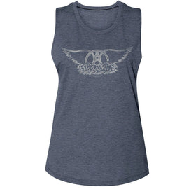Aerosmith-Aerosmith Wings Logo Light-Antique Denim Ladies Muscle Tank-S - Antique Denim