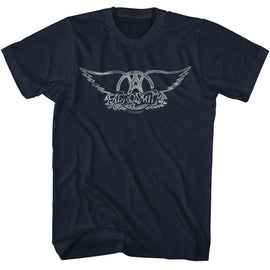 Aerosmith-Aerosmith Wings Logo Light-Navy Adult S/S T-Shirt - Navy