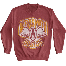 Aerosmith-Aerosmith Vtg Logo Boston-Vintage Red Heather Adult L/S Sweatshirt-S - Vintage Red Heather