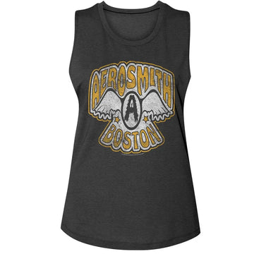 Aerosmith-Aerosmith Vtg Logo Boston-Charcoal Ladies Na Muscle Tank-S - Charcoal