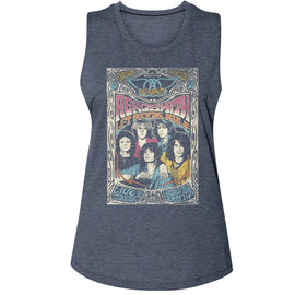 Aerosmith-Aerosmith Let Rock Rule-Antique Denim Ladies Muscle Tank-S - Antique Denim