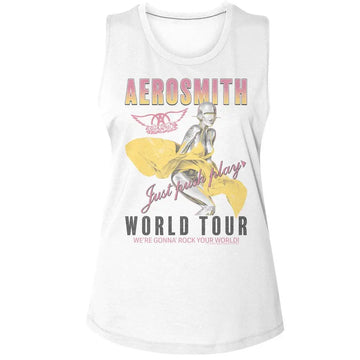 Aerosmith-Aerosmith Just Push Play-White Ladies Muscle Tank S - White