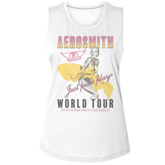 Aerosmith-Aerosmith Just Push Play-White Ladies Muscle Tank S - White
