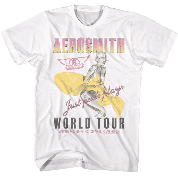 Aerosmith-Aerosmith Just Push Play-White Adult S/S T-Shirt - White