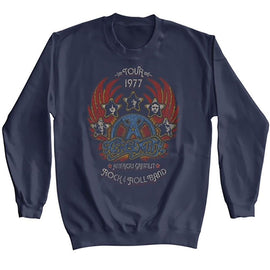 Aerosmith-Aerosmith Tour 1977 Distressy-Navy Adult L/S Sweatshirt-S - Navy