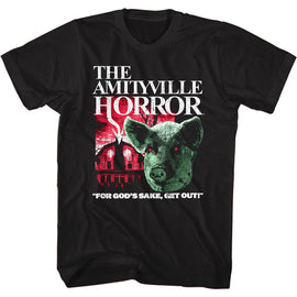 Amityville Horror-Pig And House-Black Adult S/S T-Shirt - Black