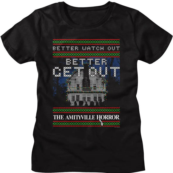 Amityville Horror-Amityville Horror Better Get Out-Black Ladies S/S T-Shirt - Black