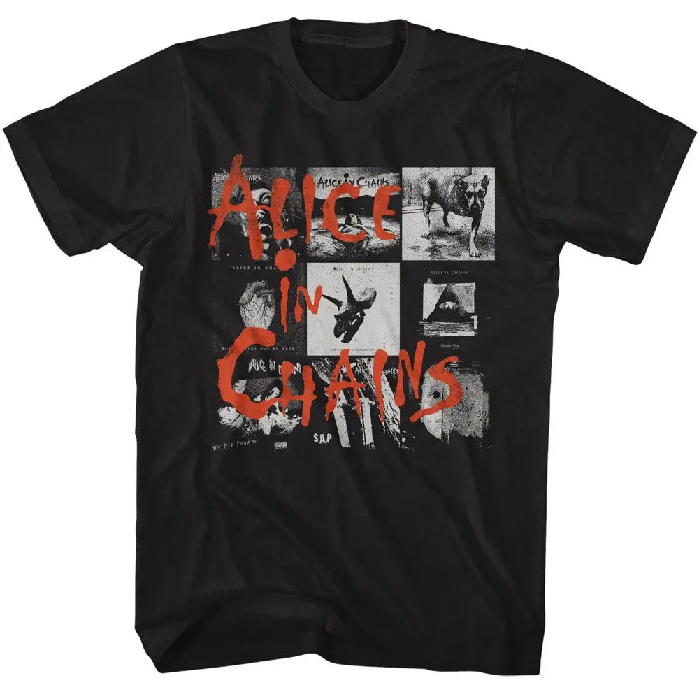 Alice In Chains-Alice In Chains Multiple Album Covers-Black Adult S/S T-Shirt - Black