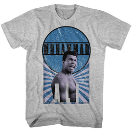 Muhammad Ali-Burst O Hammad-Gray Heather Adult S/S T-Shirt - Gray Heather