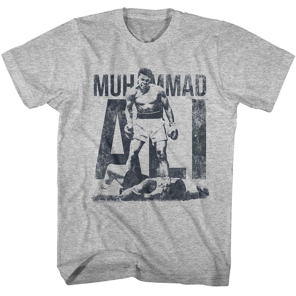 Muhammad Ali-Muhammad Ali Blue Distress-Gray Heather Adult S/S T-Shirt - Gray Heather