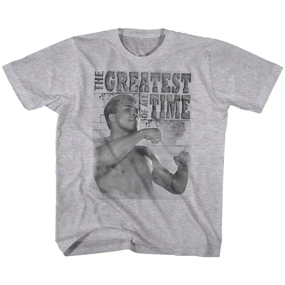 Muhammad Ali-Training Stance-Gray Heather Youth S/S T-Shirt-Xs (5-6) - Gray Heather