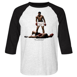 Muhammad Ali-Ali Over Liston-White Heather/Vintage Black Adult 3/4 Sleeve Raglan-S - White Heather/Vintage Black