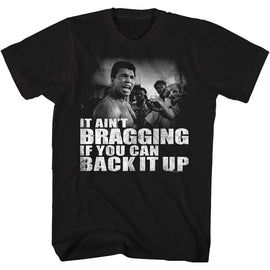 Muhammad Ali-Distressed Back It Up-Black Adult S/S T-Shirt - Black