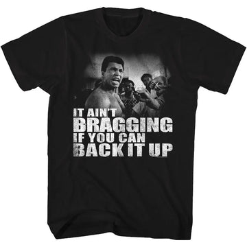 Muhammad Ali-Distressed Back It Up-Black Adult S/S T-Shirt - Black