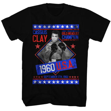 Muhammad Ali-Gold Medalist-Black Adult S/S T-Shirt - Black