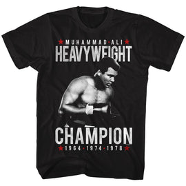 Muhammad Ali-Heavy Champ-Black Adult S/S T-Shirt - Black