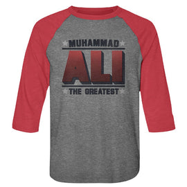 Muhammad Ali-Greatest-Premium Heather/Vintage Red Adult 3/4 Sleeve Raglan-S - Premium Heather/Vintage Red