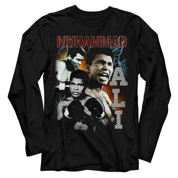 Muhammad Ali-Muhammad Ali Bootleg-Black Adult L/S T-Shirt - Black