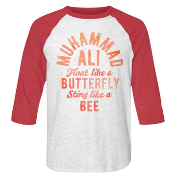 Muhammad Ali-Butterfly And Bee-White Heather/Vintage Red Adult 3/4 Sleeve Raglan-S - White Heather/Vintage Red