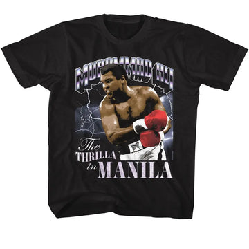 Muhammad Ali-Muhammad Ali Thrilla And Lightning-Black Youth S/S T-Shirt (7-8) - Black