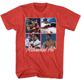 Muhammad Ali-Muhammad Ali Ali Four Squares-Red Heather Adult S/S T-Shirt - Red Heather