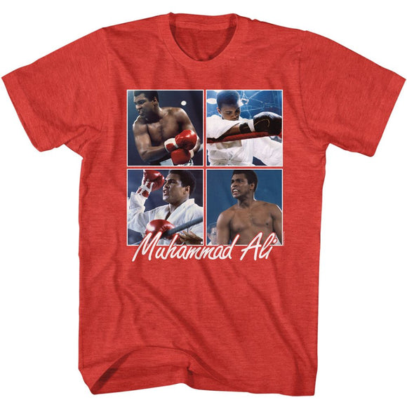 Muhammad Ali-Muhammad Ali Ali Four Squares-Red Heather Adult S/S T-Shirt - Red Heather