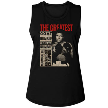 Muhammad Ali-Muhammad Ali The Greatest Boxes-Black Ladies Muscle Tank-S - Black