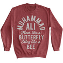 Muhammad Ali-Muhammad Ali Butterfly Bee-Vintage Red Heather Adult L/S Sweatshirt-S - Vintage Red Heather