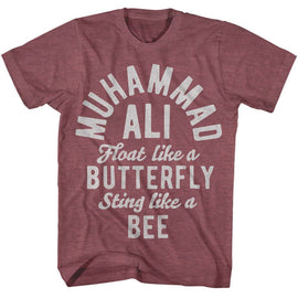 Muhammad Ali-Muhammad Ali Butterfly Bee-Vintage Maroon Heather Adult S/S T-Shirt - Vintage Maroon Heather