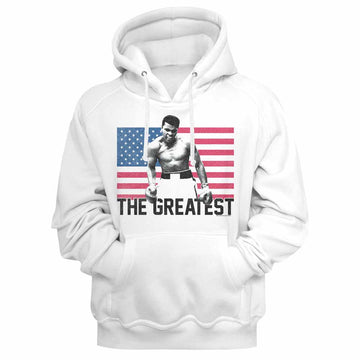 Muhammad Ali Flag The Greatest White Adult Hooded Sweatshirt