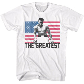 Muhammad Ali-Muhammad Ali Flag The Greatest-White Adult S/S T-Shirt - White