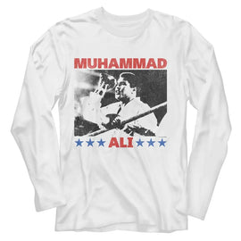 Muhammad Ali-Muhammad Ali Raising Fist-White Adult L/S T-Shirt - White