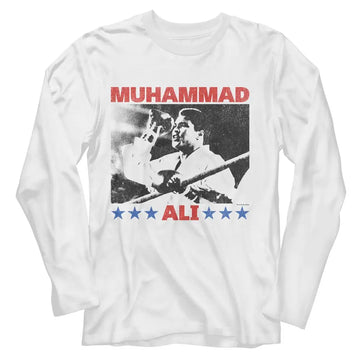 Muhammad Ali-Muhammad Ali Raising Fist-White Adult L/S T-Shirt - White