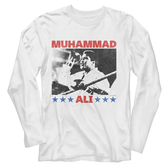 Muhammad Ali-Muhammad Ali Raising Fist-White Adult L/S T-Shirt - White