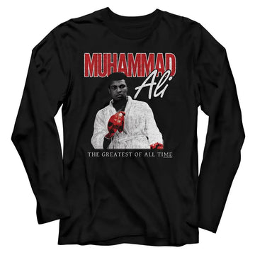 Muhammad Ali-Muhammad Ali Red Glove Stare-Black Adult L/S T-Shirt - Black