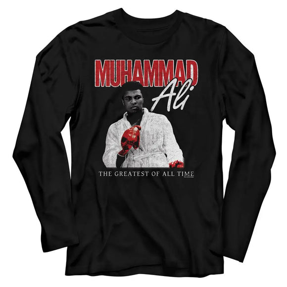 Muhammad Ali-Muhammad Ali Red Glove Stare-Black Adult L/S T-Shirt - Black