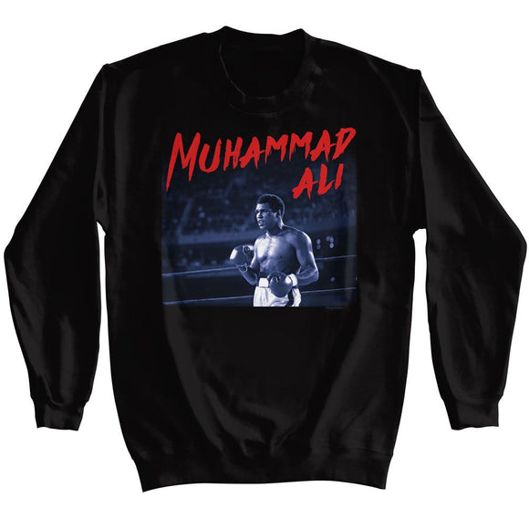 Muhammad Ali-Muhammad Ali Dramatic Text-Black Adult L/S Sweatshirt-S - Black