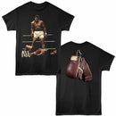 Muhammad Ali Hanging Gloves On Back Black Adult T-Shirt