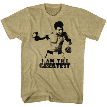 Muhammad Ali-I Am The Greatest-Khaki Heather Adult S/S T-Shirt - Khaki Heather